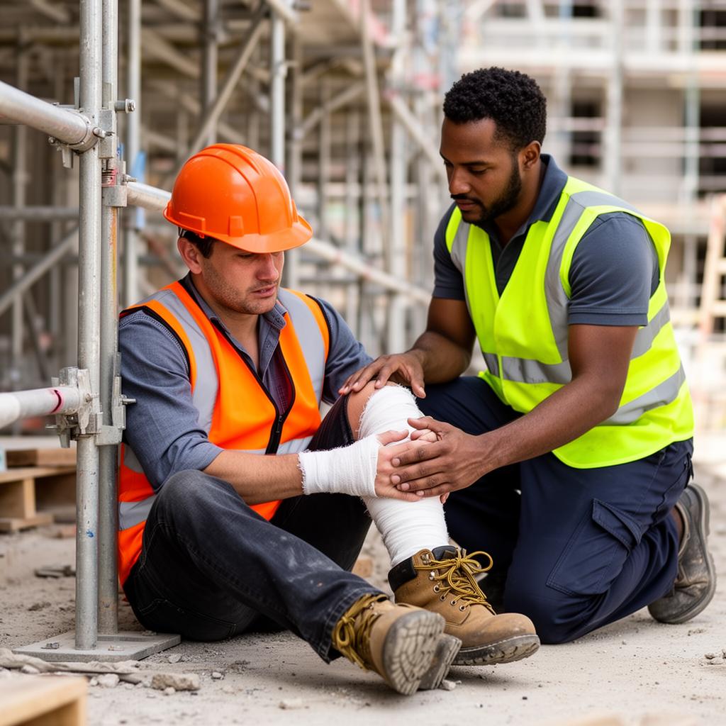 Australian construction worker injured on-site illustrating WHS non-compliance risk and the need for verified safety training
