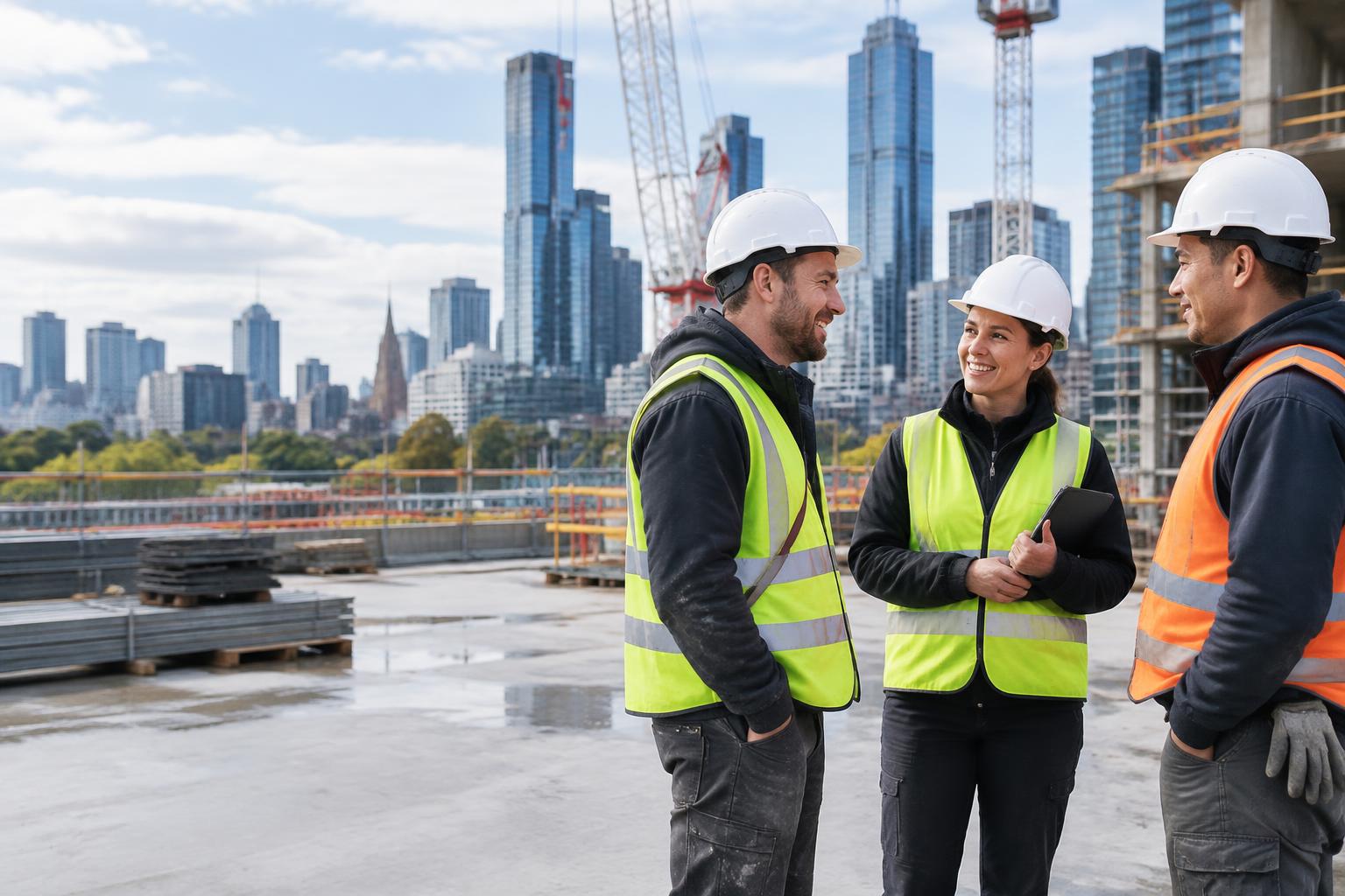Illustrative construction team conversation in Victoria